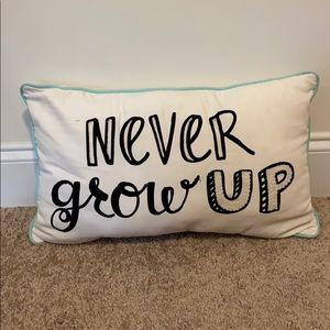 Never Grow Up throw pillow